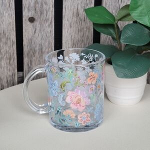 Clementine Handpainted Floral Clear Glass Mug